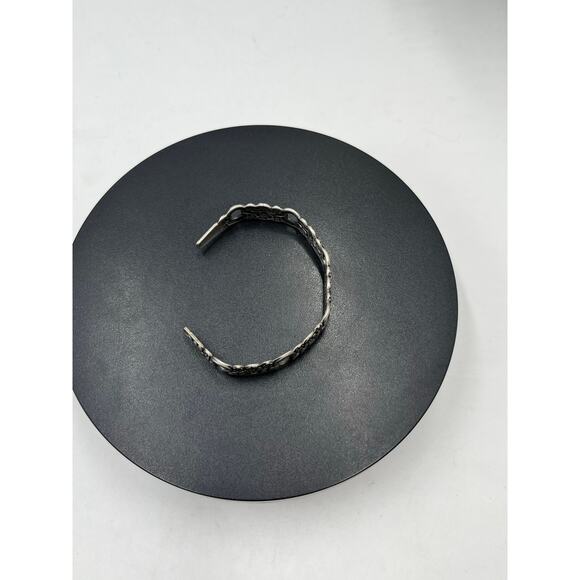 Sterling Silver Vintage Floral Repoussé Art Nouveau Oxidized Cuff Bracelet Sz 7” - Picture 6 of 10